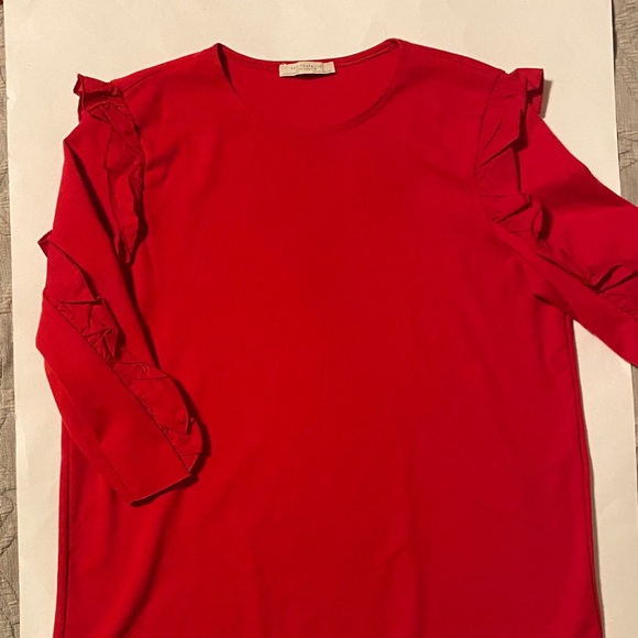Red Ruffle Sleeve Top - Picture 2 of 6